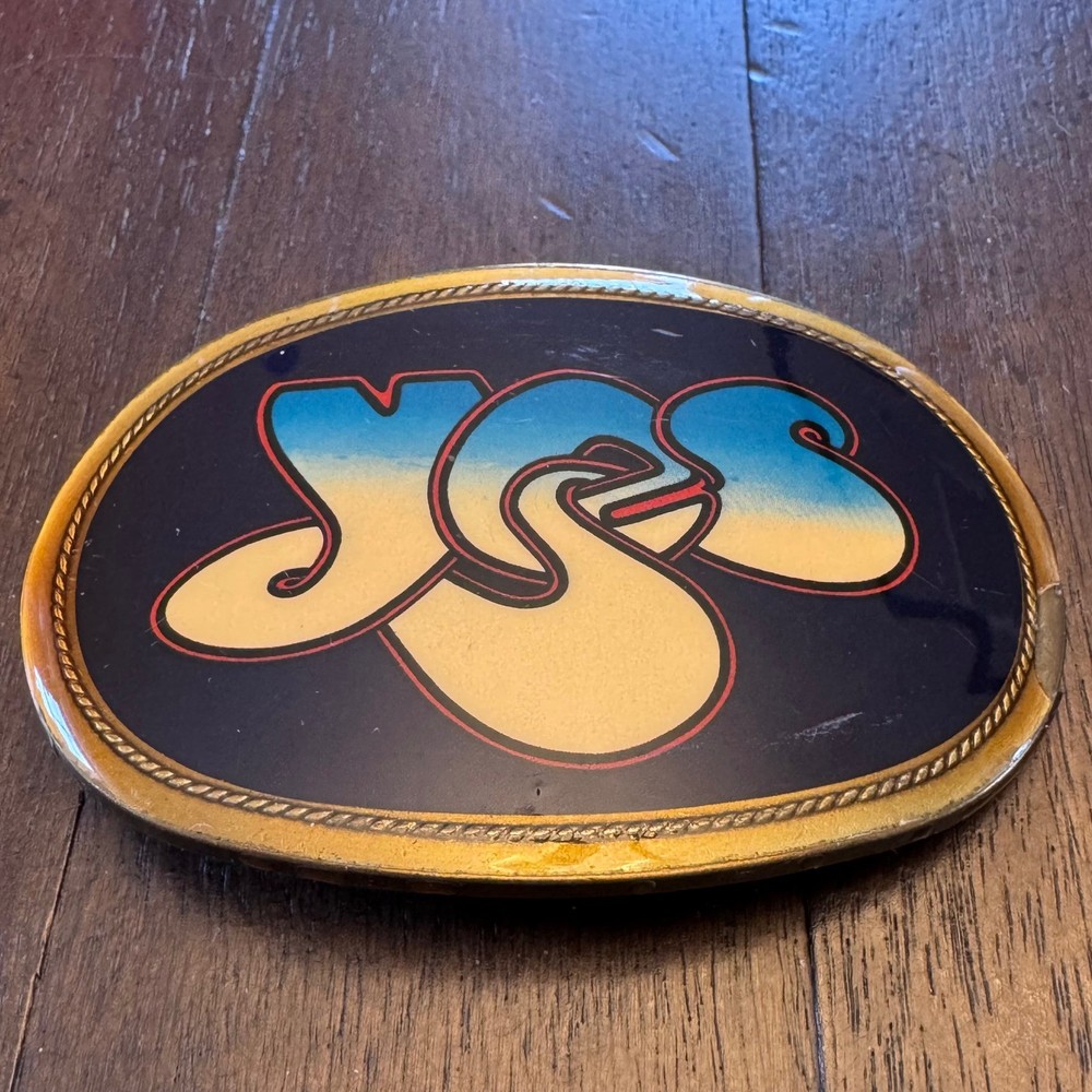 Vintage YES Band Logo Belt Buckle 1977 Pacifica Mfg Brass Tone Oval