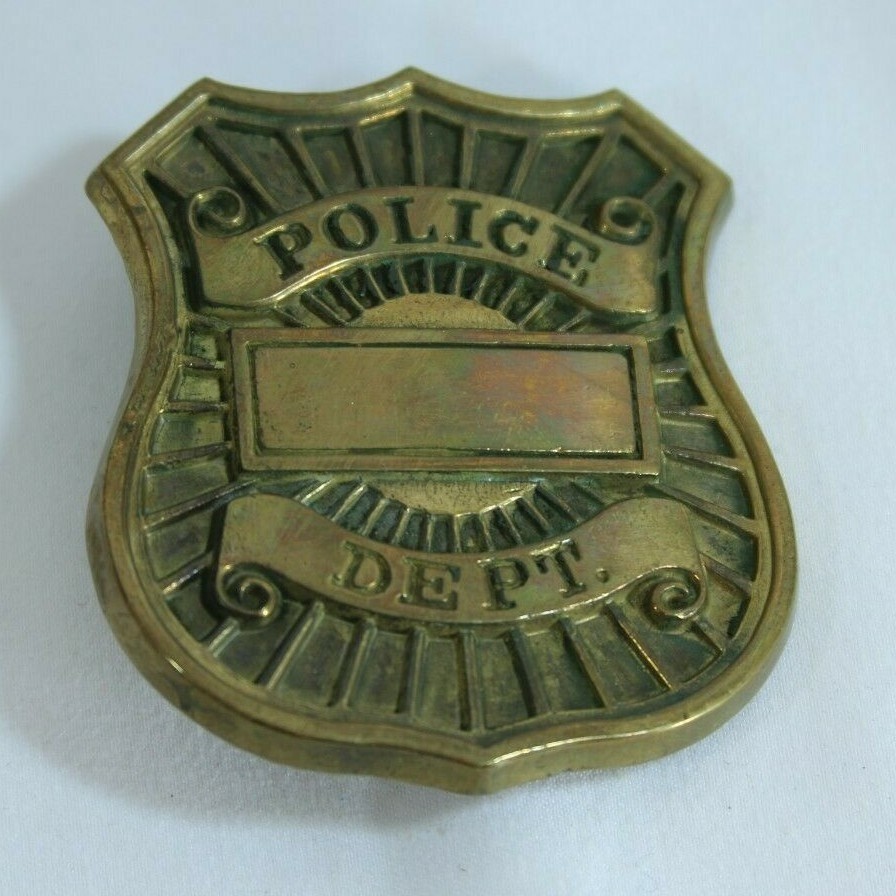 Vintage 1978 Baron Buckles Solid Brass Police Dept Shield Belt Buckle 6073