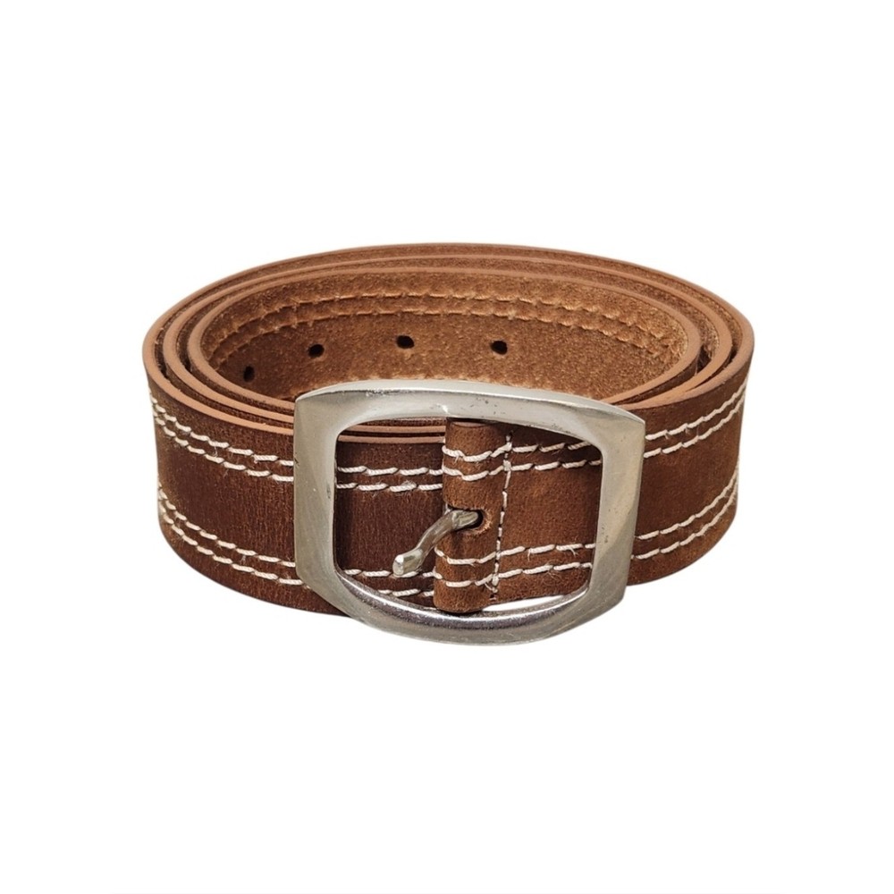 Men&rsquo;s Brown Leather Casual Belt with Silver Buckle Size XXL