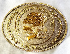 VTG North American Hunting Club Life Member Belt Buckle Gilt Ornate Eagle Oval
