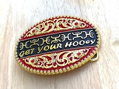 Western Buckle Gold Black Red Cowboy 4×3 for 2 » Hooey Buckle Hebilla Vaquero