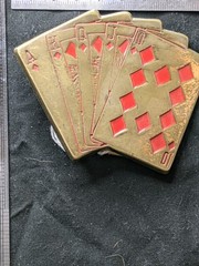 Baron Solid Brass Playing Cards Western Belt Buckle Gold/Red 1.5 in 5937
