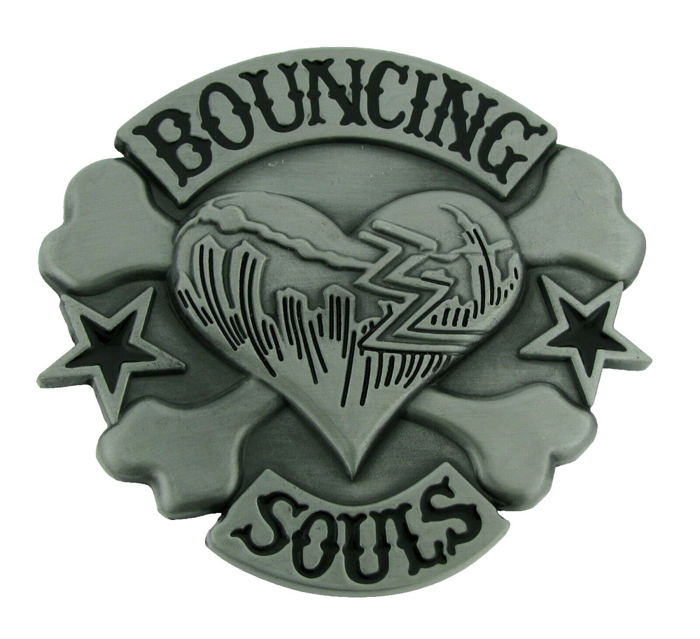 Skull Belt Buckle Bouncing Souls Heart Crossbones Gray Metal Tattoo Skeleton