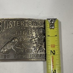 BUSTER BROWN AND TIGE Belt Buckle Lewis Buckles Chicago 3” x 2.25” Heavy Brass
