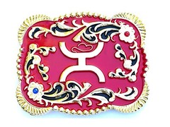 Western Buckle Gold Red Cowboy 4.5 »x3.5 » for 2 » Hooey Buckle Hebilla Vaquero