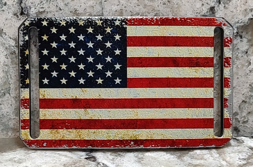 GRIP6 BELT BUCKLE – RUSTIC HERITAGE USA FLAG – THIN – 1.5 INCH WIDE