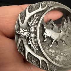 NICE PEWTER 1990 C + J INC DEER SCENE AND ANTLER BELT BUCKLE MADE IN USA