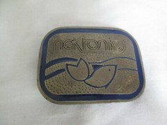 NEKTONICS Belt Buckle Blue Enamel Accents With Fish Rare Vintage Advertising
