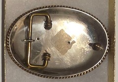 Vintage Metal Belt Buckle, Nice Brass and Silver, Cowboy Talking to His Horse