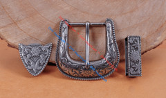 HEAVY DUTY COWBOY WESTERN FLORAL ENGRAVED ANTIQUE SILVER BELT BUCKLE SET 1-1/2&Prime;