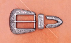 30mm Western Engraved Silver Equestrian Tack Bridle/Halter Belt Buckle 3pc Set