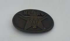 VINTAGE Marlboro Belt Buckle Mens Solid Brass Longhorn Star Western 1987