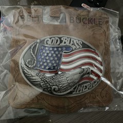 God Bless America Belt Buckle Eagle Flag Patriotic Design Metal Oval