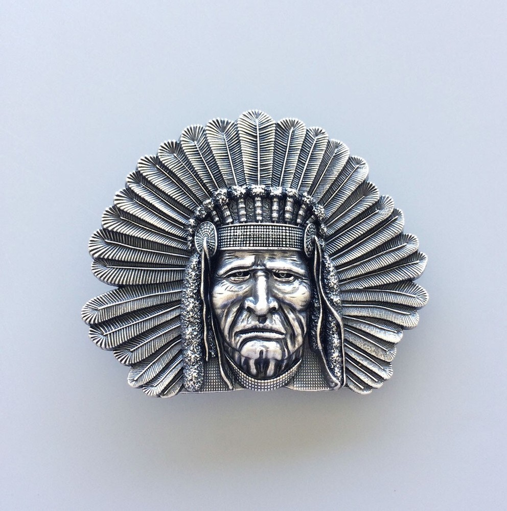 Vintage Silver Plated Chief Legend Western Belt Buckle Boucle de Ceinture