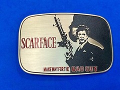 Scarface Make Way For The Bad Guy! Tony Montana Al Pacino Guns Up! Belt Buckle