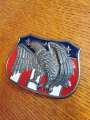 VTG Eagle USA Flag Banner Enamel Red White Blue Belt Buckle America Patriotic