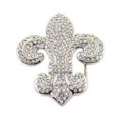 Fleur De Lis Royal Symbol Clear Rhinestones Fashion Metal Belt Buckle