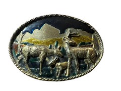 Vtg The Great American Buckle Co Seria 1980 Buck Deer Enamel Oval Belt Buckle