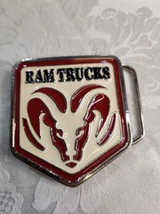 Vintage Ram Trucks Red And White Belt Buckle With Ram Logo Metal Pentagon Shape