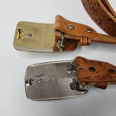 Vintage Three Handmade Western Leather Stone and Redwood Buckle Embossed Belts