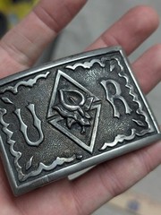 antique KNIGHTS OF PYTHIAS belt buckle U R floral METAL sword military vintage
