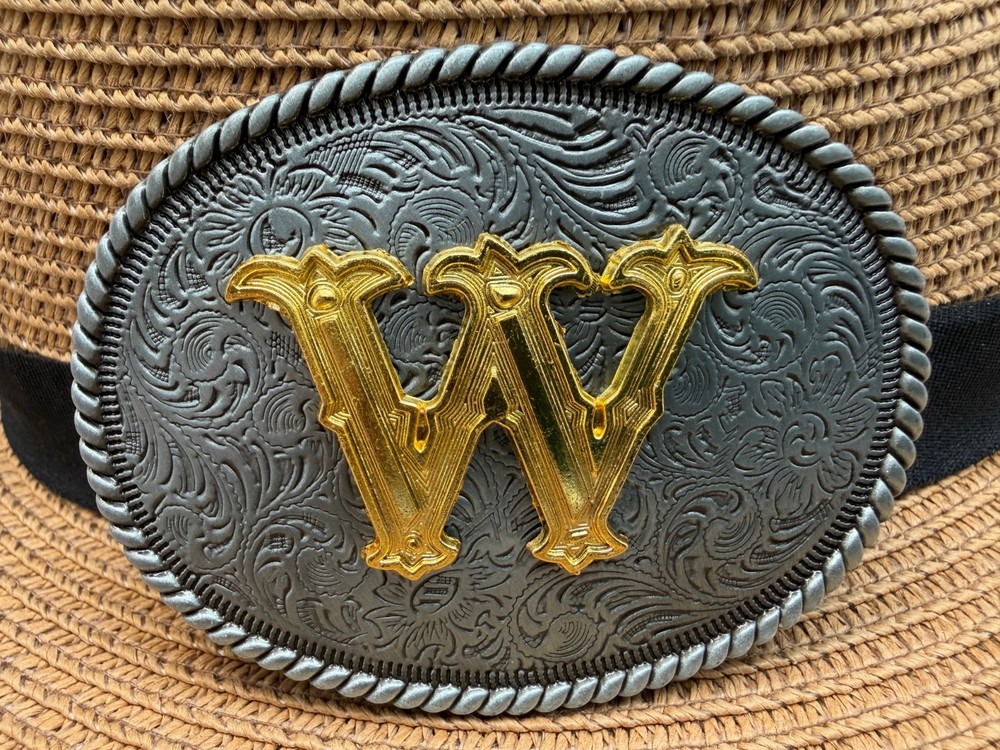 Western Cowboy Antique Engraved Initial W Rope Edge Oval Belt Buckle