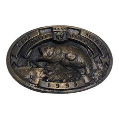 Vtg 1993 Bass Society Belt Buckle Angler Sportsman USA Heavy Duty Collectible