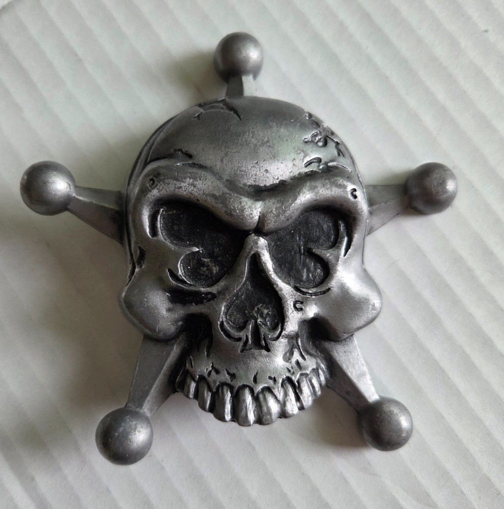 Heavy Metal Mfg. USA Skull 5 Point Star Pirate Belt Buckle 3D Biker Rock Grunge