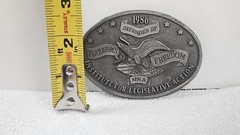 NRA Belt Buckle Mens Defender Of Firearms Freedom 1986 Vintage Eagle