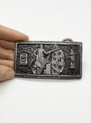 Firefighter Belt Buckle Silver Tone Fire Hydrant Ladder Unsigned Heavy E13