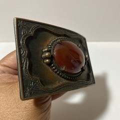 VTG Faux Gemstone Gold Stone Western Cowboy Buckle Copper Tone