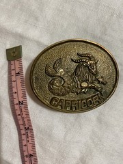 Vintage Solid Brass Capricorn Zodiac Oval Clip Belt Buckle Gold Fits 1.5&Prime;