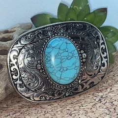 Turquoise Stone Silver Western Southwest men unisex Belt Buckle Ranch Wear Rodeo