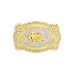 1 1/2&Prime; Big Gold Bull Rider Western Belt Buckle – Style 2. 5 1/2&Prime; x 3 7/8&Prime;.