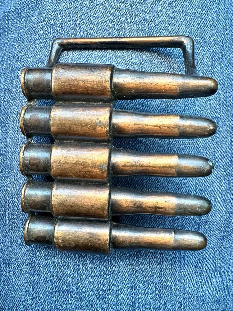 FAUX Bullet Copper Tone Metal Belt Buckle Ammunition Guns Military