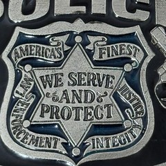 Metal Police Belt Buckle Bakery 1988 #1654 Serve & Protect Law Enforcement Badge