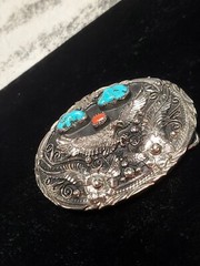 SILVER RED & BLUE TORQUIOSE BELT BACKLE EAGLE S.S.I. NICE!