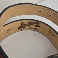 Brazos Joe Western Black Red Woven Leather Concho Belt Made in USA Mens Size 30