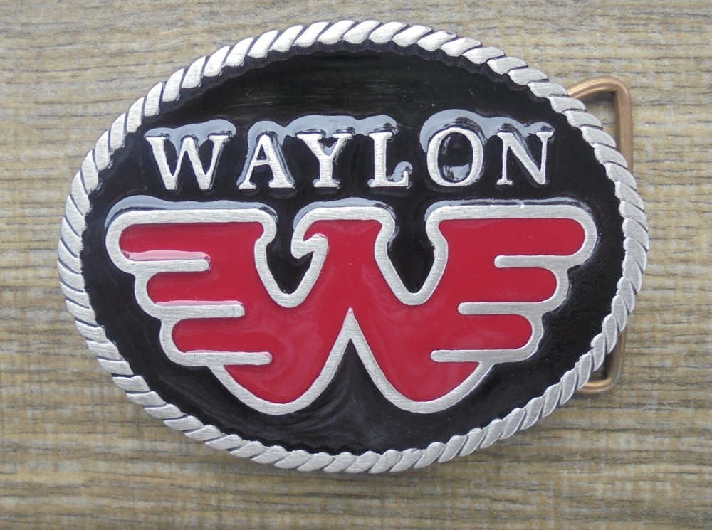 Waylon Jennings Flying W Buckle Black Enamel Background Red enamel Eagle