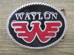 Waylon Jennings Flying W Buckle Black Enamel Background Red enamel Eagle