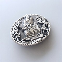 Vintage Silver Plated Western Shout Wolf Oval Belt Buckle also Stock in US
