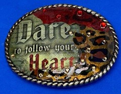 Dare To Follow Your Heart Rhinestone Accented Statement Oval Belt Buckle.