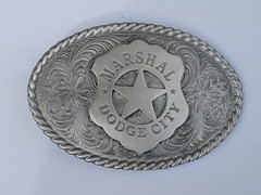 Pewter Old West Marshal Dodge City Badge Belt Buckle Silver Western Buckle