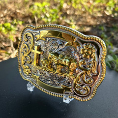 Praying Cowboy Western Belt Buckle – Gold & Silver Tones Hebilla Vaquera