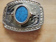 RECTANGULAR SHAPED BELT BUCKLE WITH OVAL TURQUOISE STONE 4X3 INCHES
