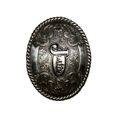 JUSTIN SIGNATURE OVAL SILVER-TONE WESTERN BUCKLE