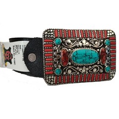 Tibetan Silver Belt Buckle Leather waist trap Turquoise Coral Clasp, B48
