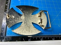 Maltese Celtic Iron Cross Gothic Punk Biker Vibe Cutout Silver Tone Belt Buckle