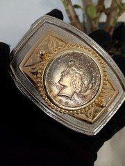 Silver Gold Color REAL 1923 Peace Silver Dollar Rectangle Frame Belt Buckle