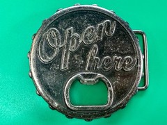 OPEN HERE Bar Party Pick Up Line Novelty Drinking Belt Buckle with Bottle Opener